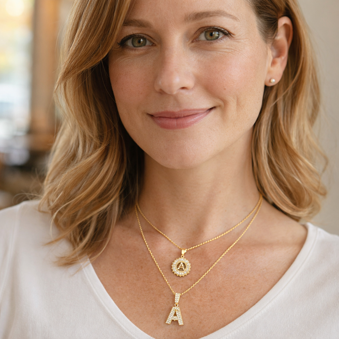 Initial Pavé Necklace Set