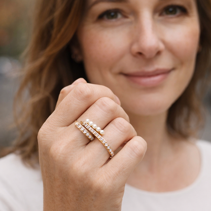 Virelle Open Crystal and Pearl Ring