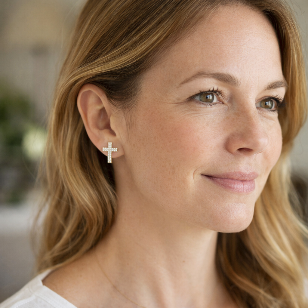 Stud Cross with Pavé Earrings