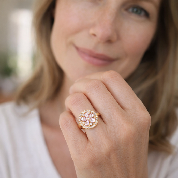 Spinning Ring Blooming Pink Heart
