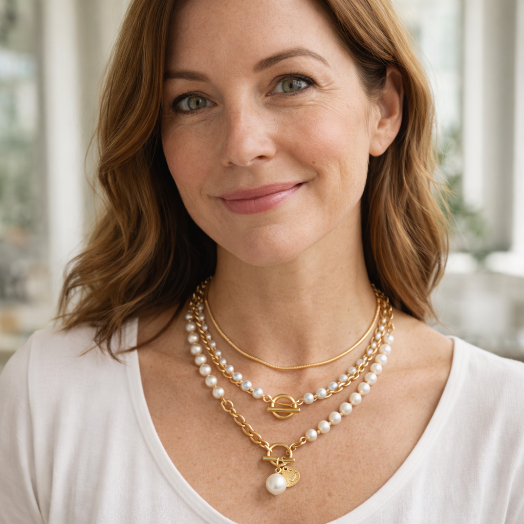 Vintage Style Snake Chain Necklace with Pearl Set