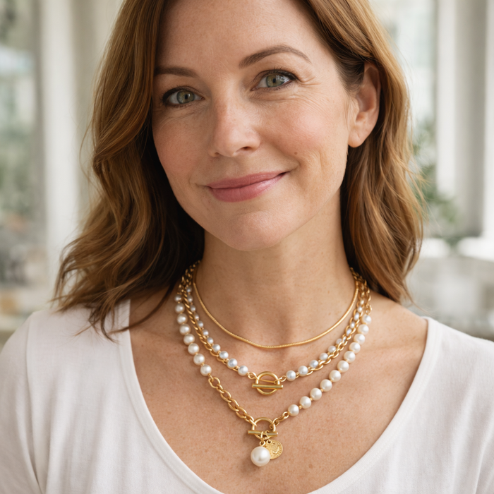 Vintage Style Snake Chain Necklace with Pearl Set