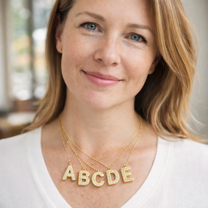 Bubble Type Initial Necklace Set