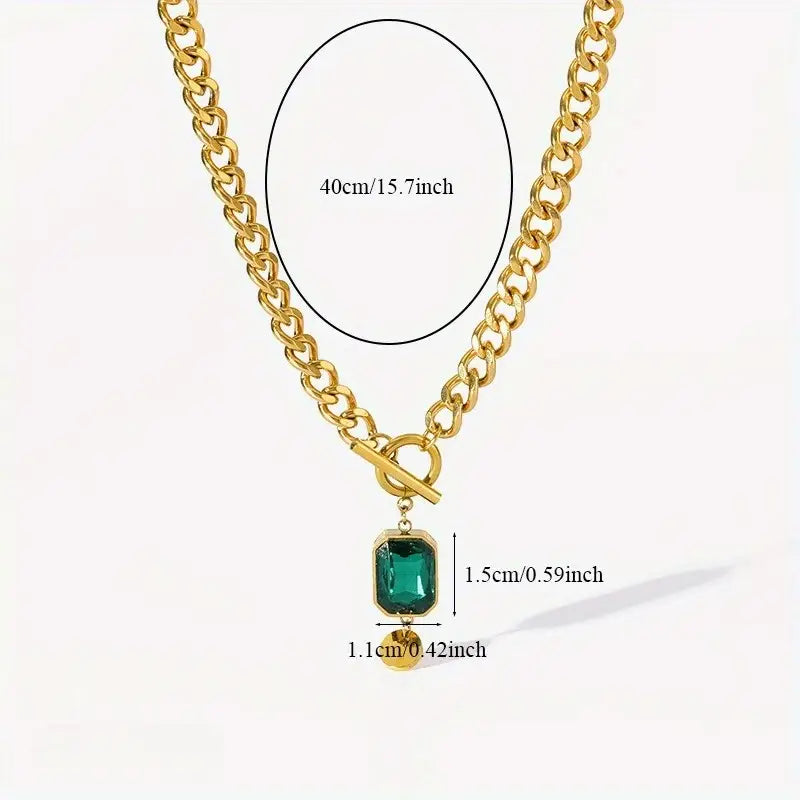 Thick Chain Emerald Pendant Necklace