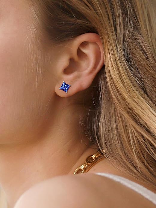Minimalist Princess Cut Stud Sapphire Earrings