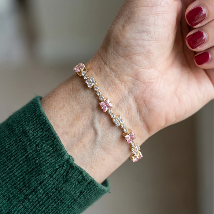 Soft Pink Square Tennis Bracelet
