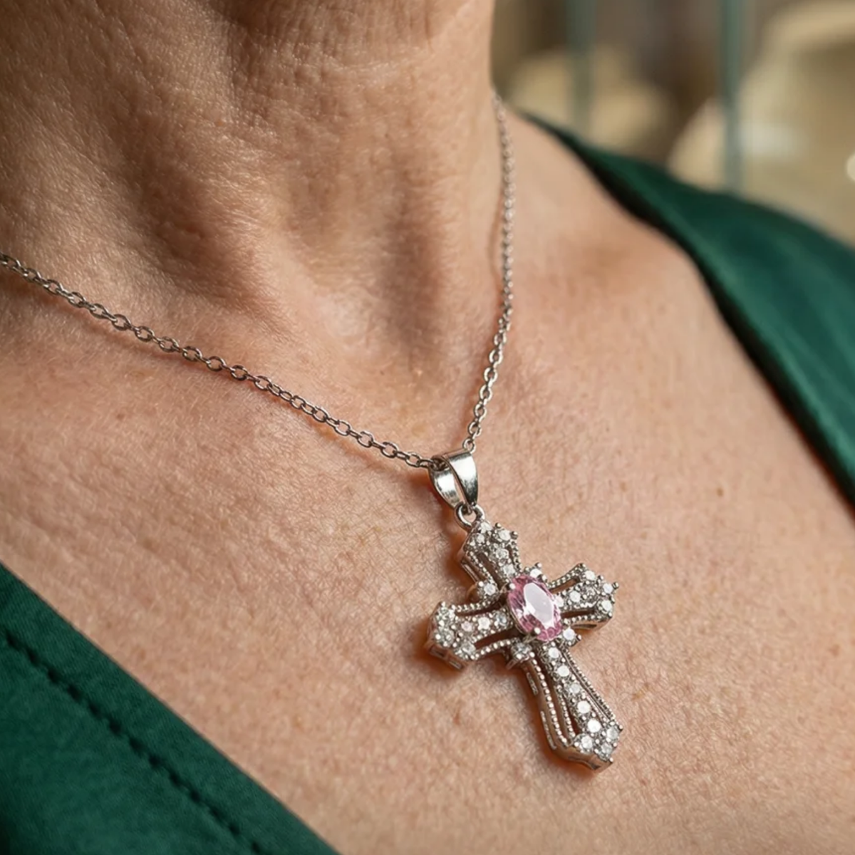 Pink Rainbow Cross Necklace