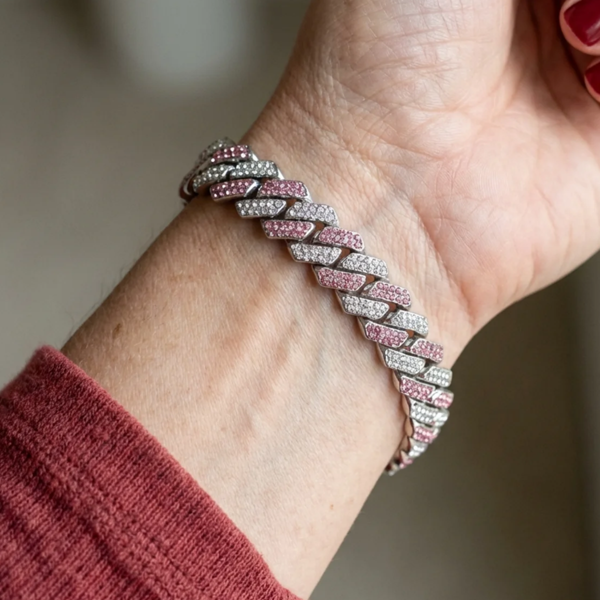 Cuban Pink Sparkle Bracelet