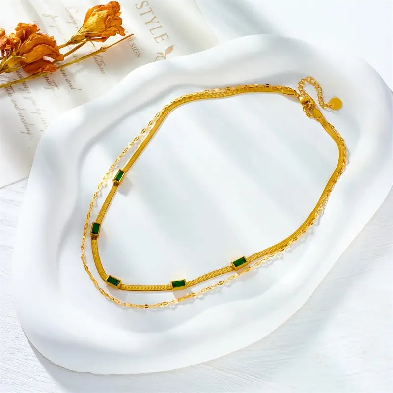 Sorella Retro Double Layer Gem Necklace