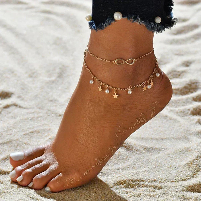 Infinity Ankle Bracelet with Pearls and Stars